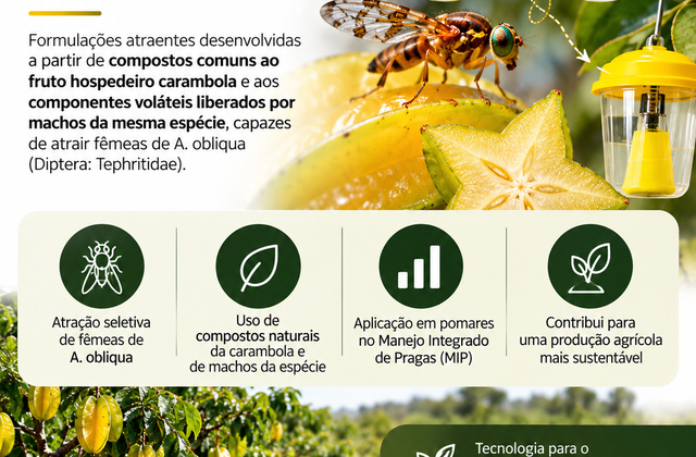 BR 12 2024 011735 5 - Formulações atraentes para fêmeas de A. obliqua (Diptera: Tephritidae) oriundas de compostos comuns ao fruto hospedeiro carambola e aos componentes voláteis liberados por machos homoespecíficos.